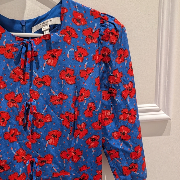 LK Bennett Alicia Poppy Print Silk Tea Dress - Picture 3 of 5